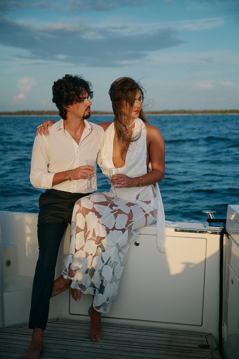 Laughing together on deck